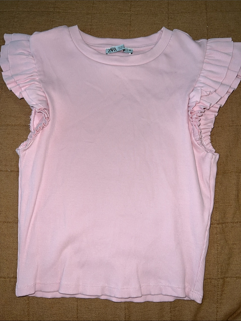 Zara Pink Ribbed Tank Top with Ruffle Sleeves